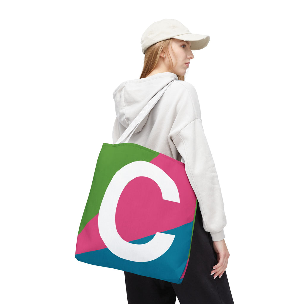 Monogram 'C' Colorblock Tote Bag — Personalized Initial C Shoulder Tote