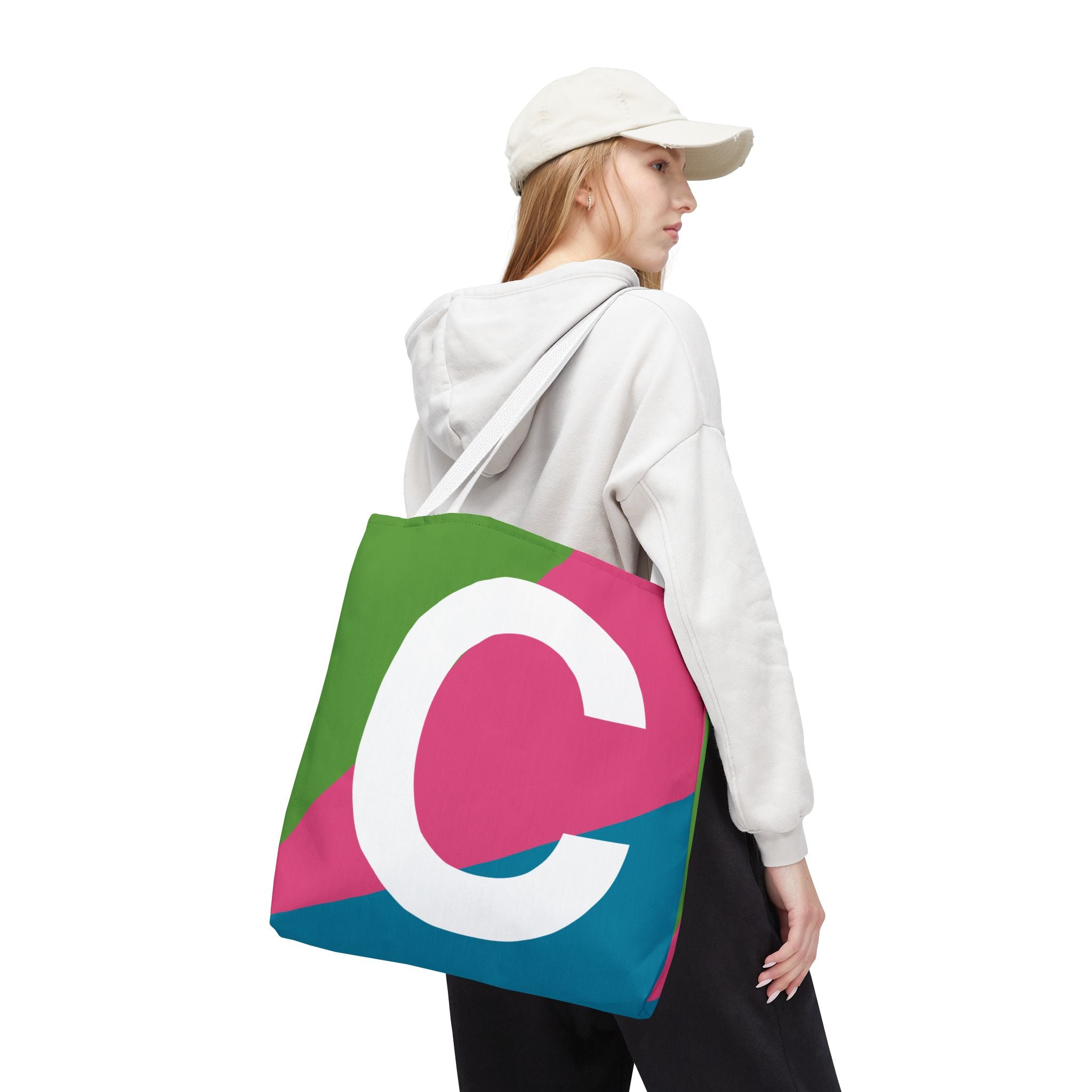 Monogram 'C' Colorblock Tote Bag — Personalized Initial C Shoulder Tote
