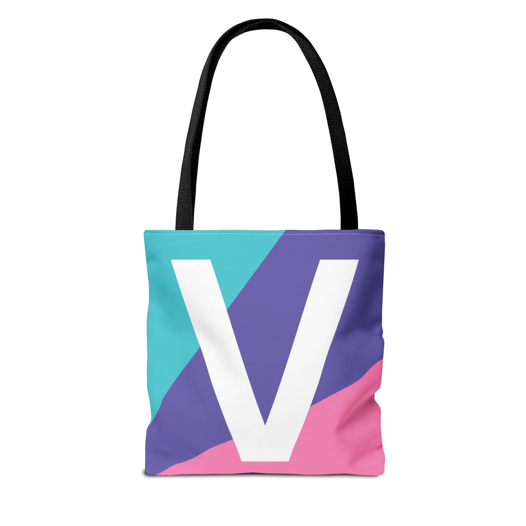 Monogram 'V' Colorblock Tote Bag — Personalized Initial V Shoulder Tote