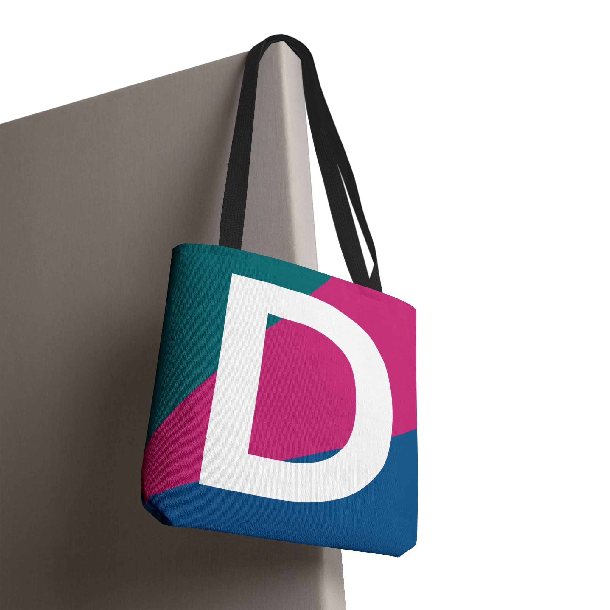 Monogram 'D' Colorblock Tote Bag — Personalized Initial D Shoulder Tote