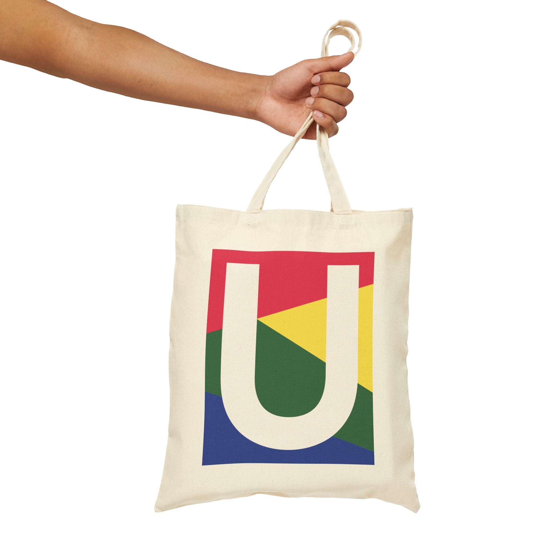 Initial U Colorblock Canvas Tote Bag — Monogram Letter U Reusable Grocery Tote