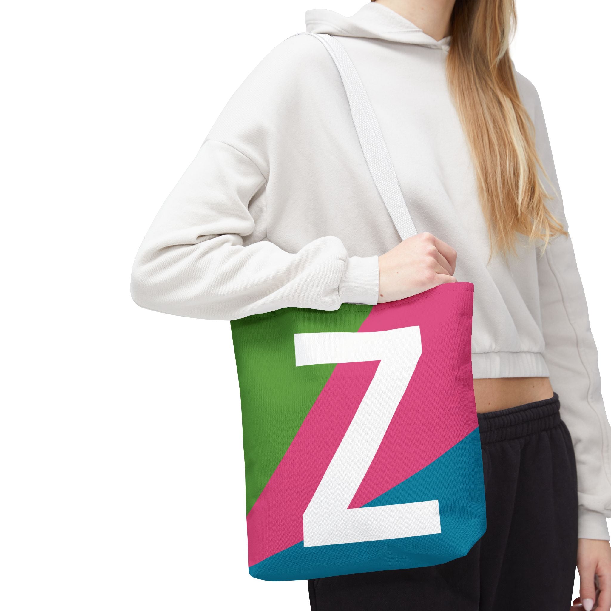 Monogram 'Z' Colorblock Tote Bag — Personalized Initial Z Shoulder Tote