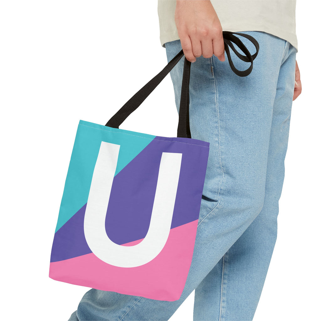 Monogram 'U' Colorblock Tote Bag — Personalized Initial U Shoulder Tote