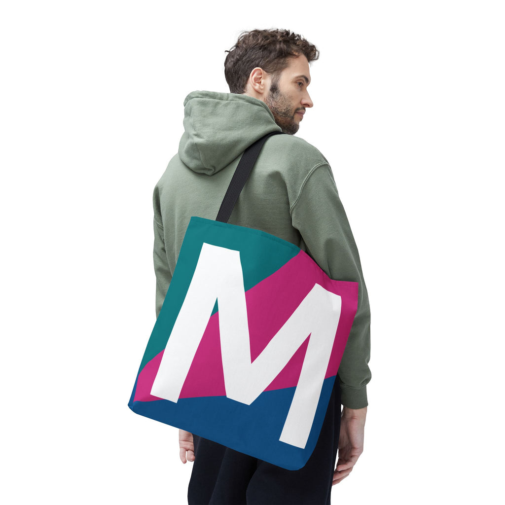 Monogram 'M' Colorblock Tote Bag — Personalized Initial M Shoulder Tote