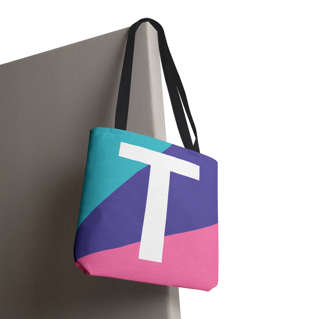 Monogram 'T' Colorblock Tote Bag — Personalized Initial T Shoulder Tote