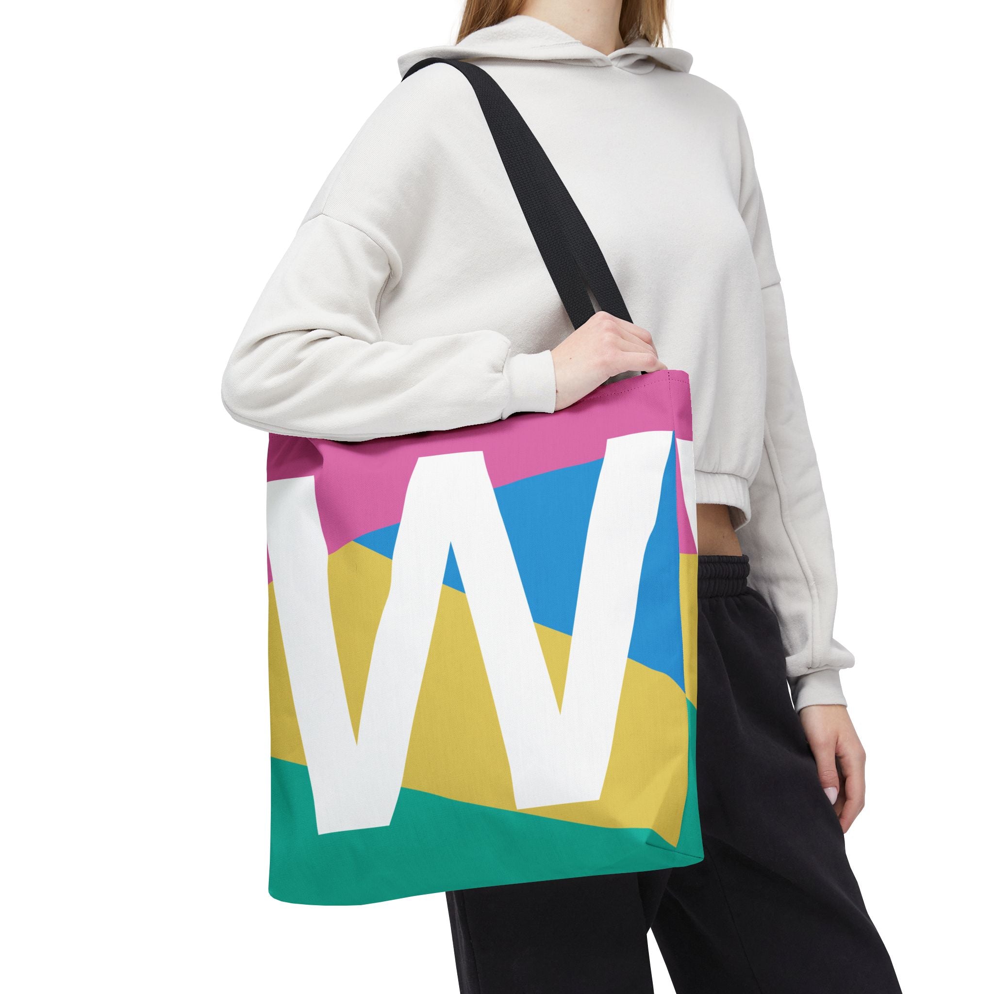 Monogram 'W' Colorblock Tote Bag — Personalized Initial W Shoulder Tote