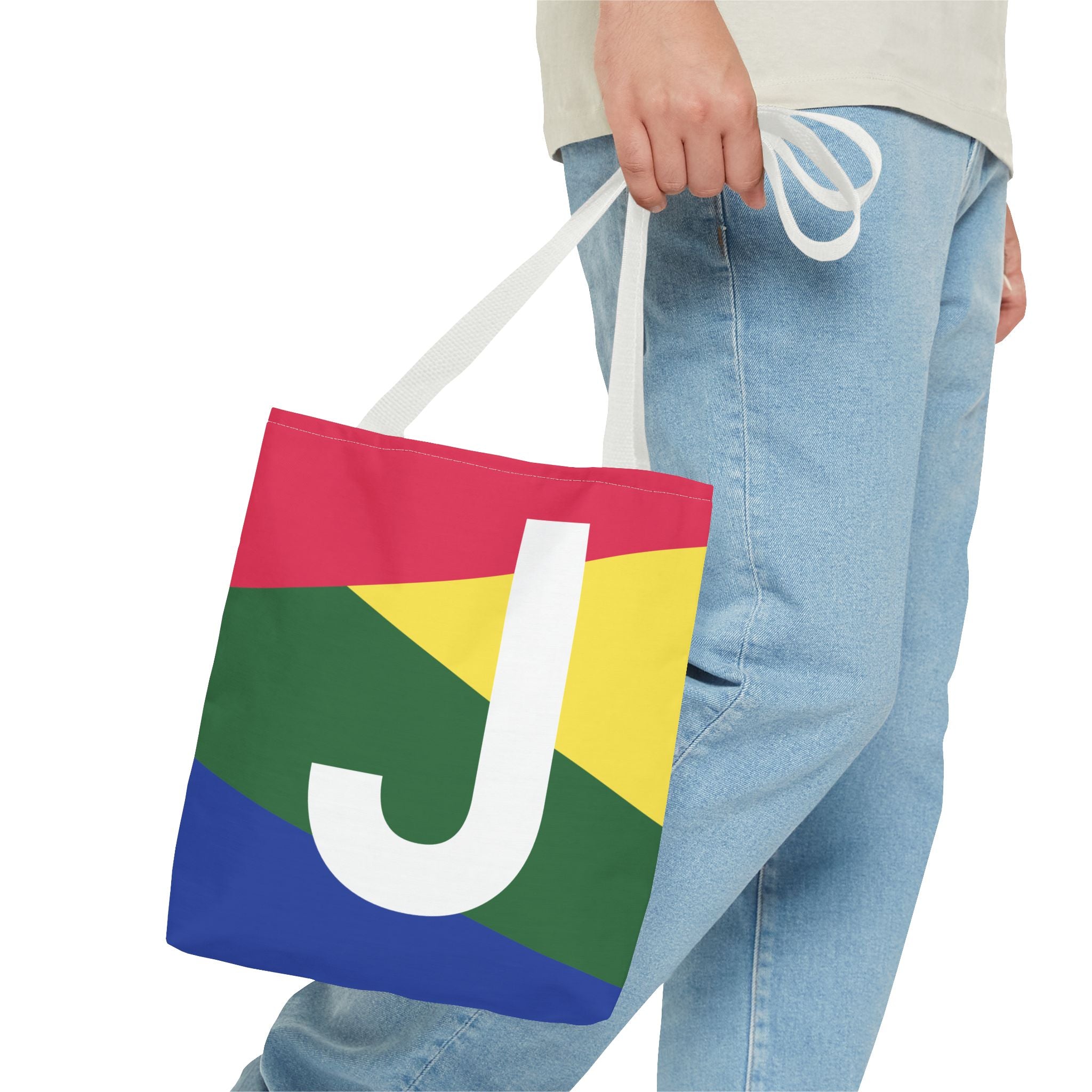Monogram 'J' Colorblock Tote Bag — Personalized Initial J Shoulder Tote