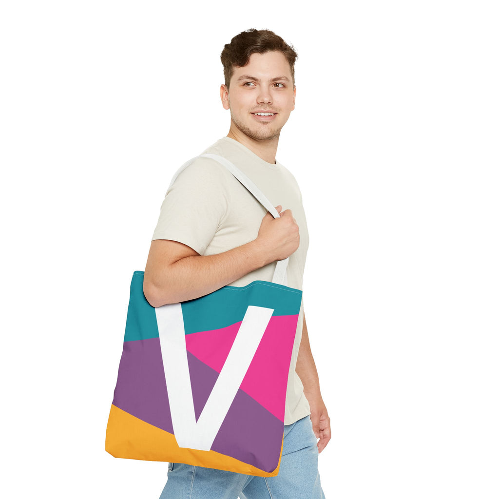 Monogram 'V' Colorblock Tote Bag — Personalized Initial V Shoulder Tote