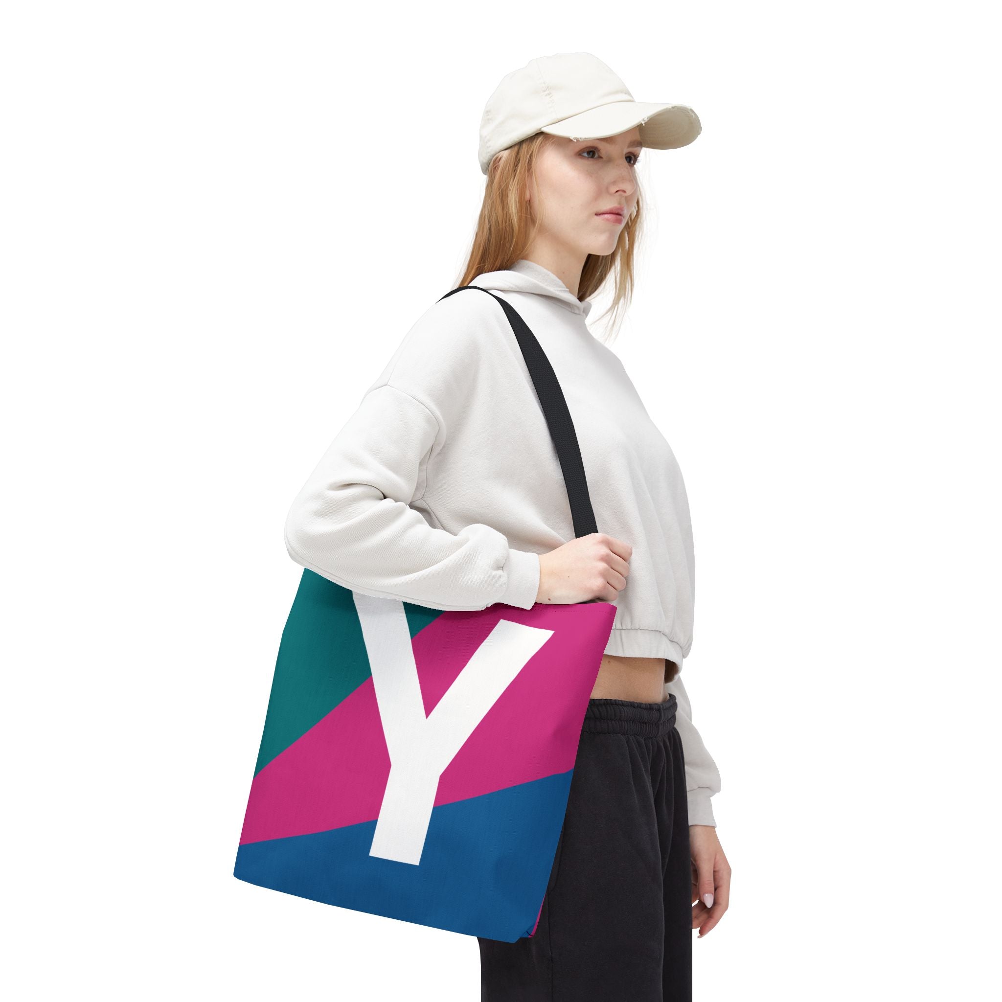 Monogram 'Y' Colorblock Tote Bag — Personalized Initial Y Shoulder Tote