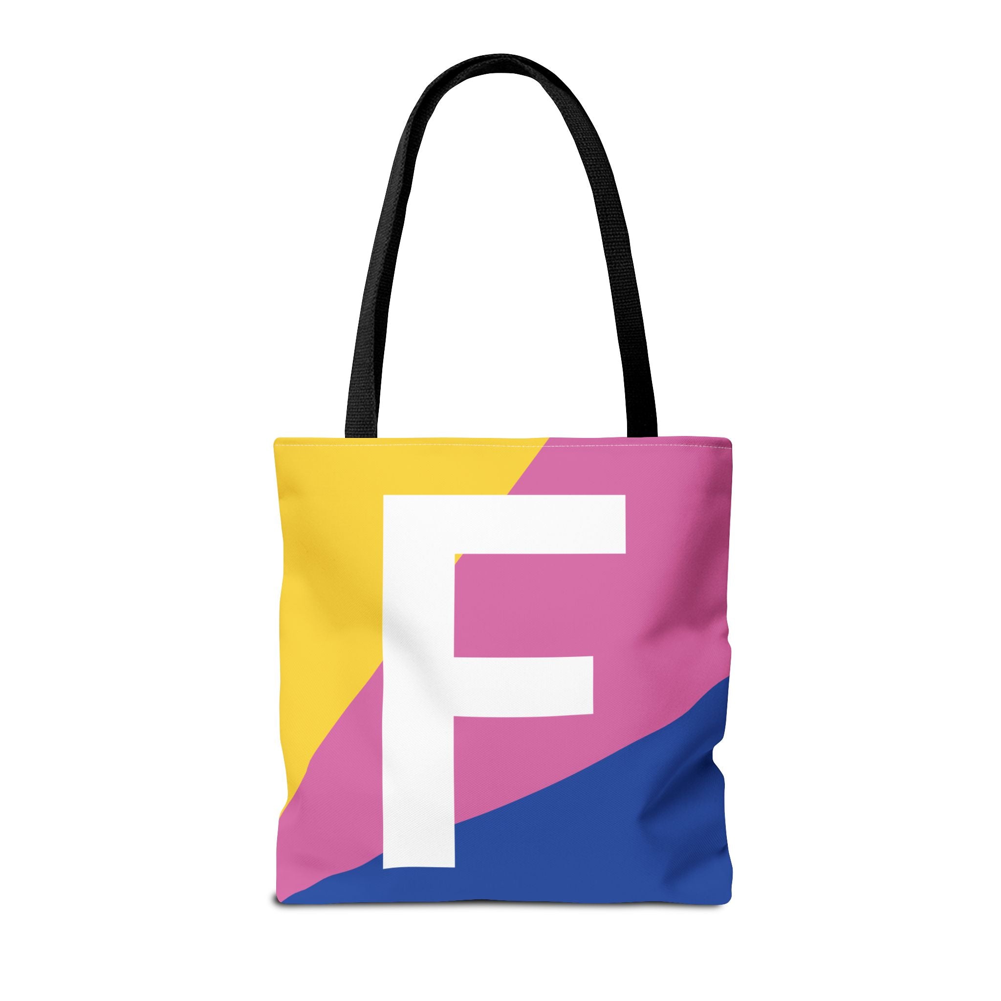 Monogram 'F' Colorblock Tote Bag — Personalized Initial F Shoulder Tote
