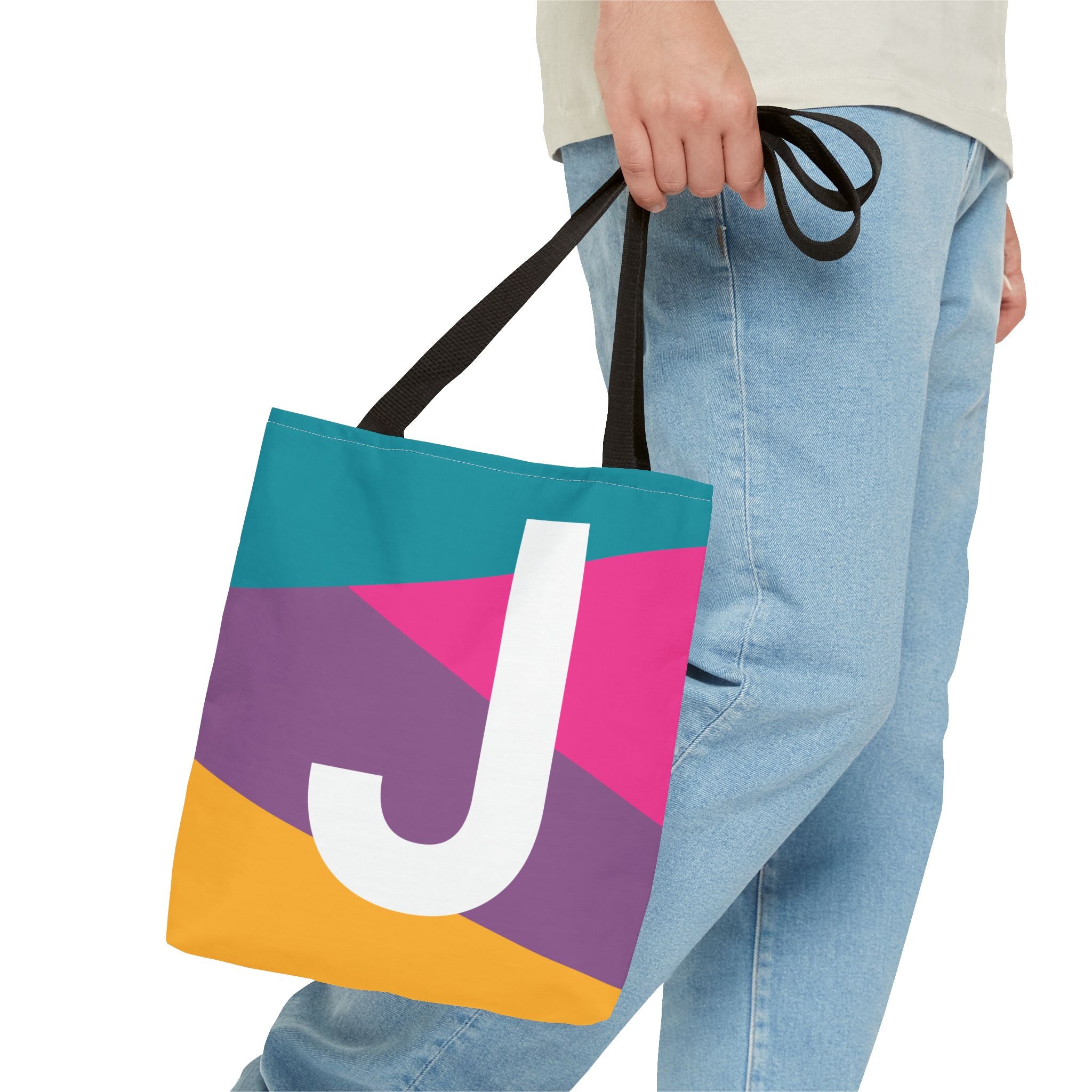 Monogram 'J' Colorblock Tote Bag — Personalized Initial J Shoulder Tote