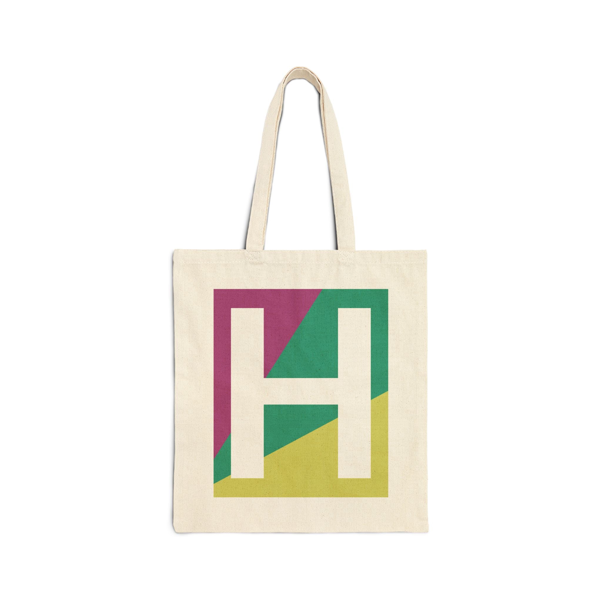 Initial H Colorblock Canvas Tote Bag — Monogram Letter H Reusable Grocery Tote