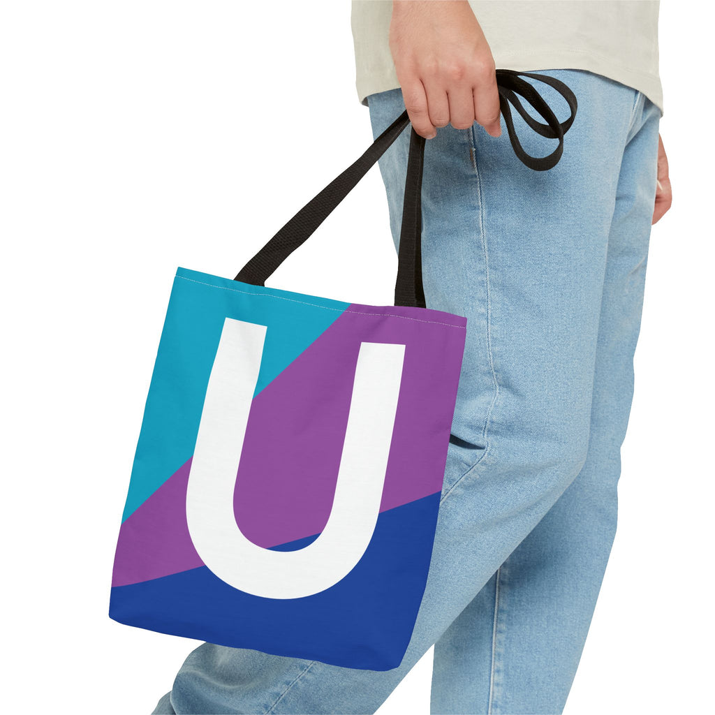 Monogram 'U' Colorblock Tote Bag — Personalized Initial U Shoulder Tote