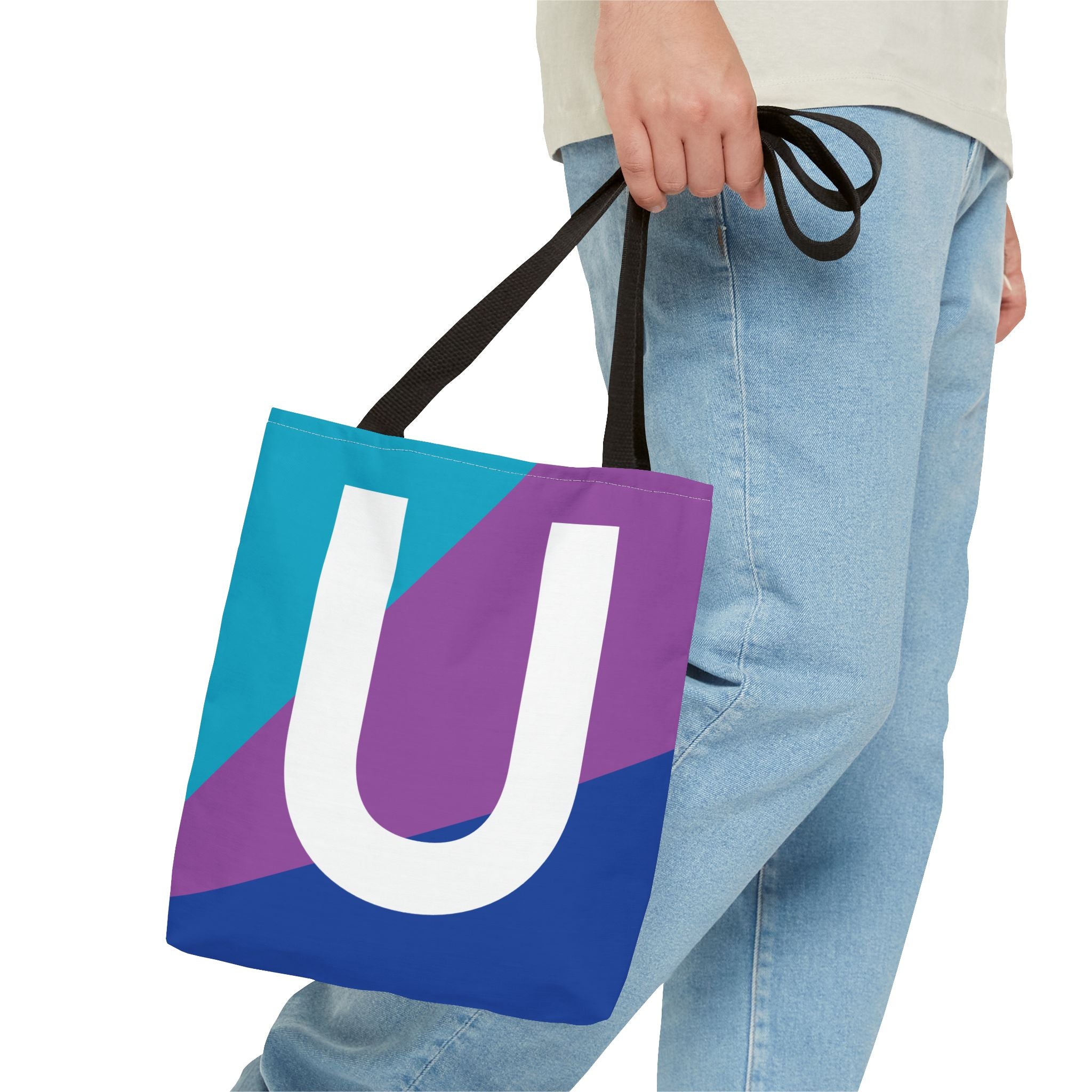 Monogram 'U' Colorblock Tote Bag — Personalized Initial U Shoulder Tote