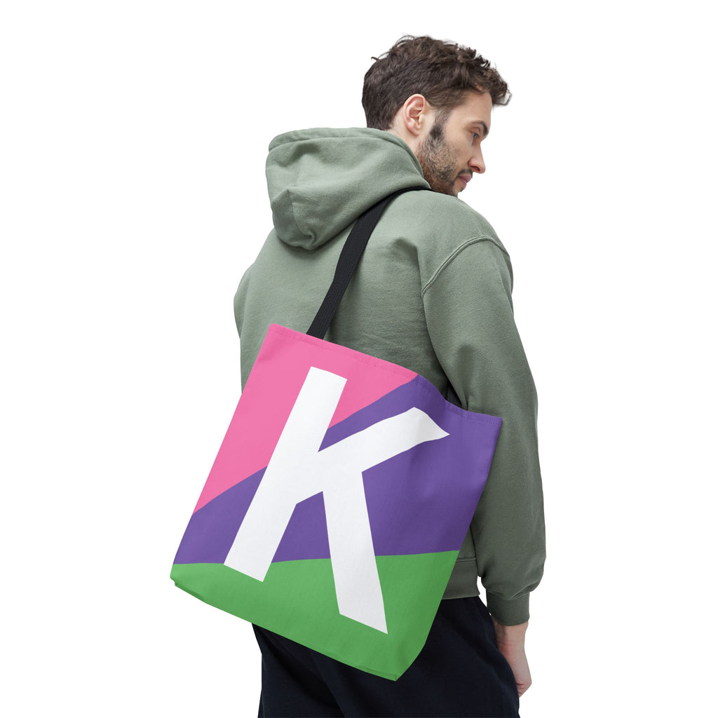 Monogram 'K' Colorblock Tote Bag — Personalized Initial K Shoulder Tote