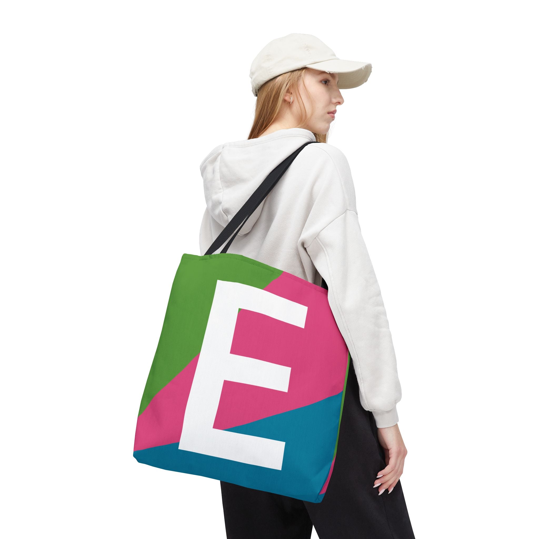 Monogram 'E' Colorblock Tote Bag — Personalized Initial E Shoulder Tote
