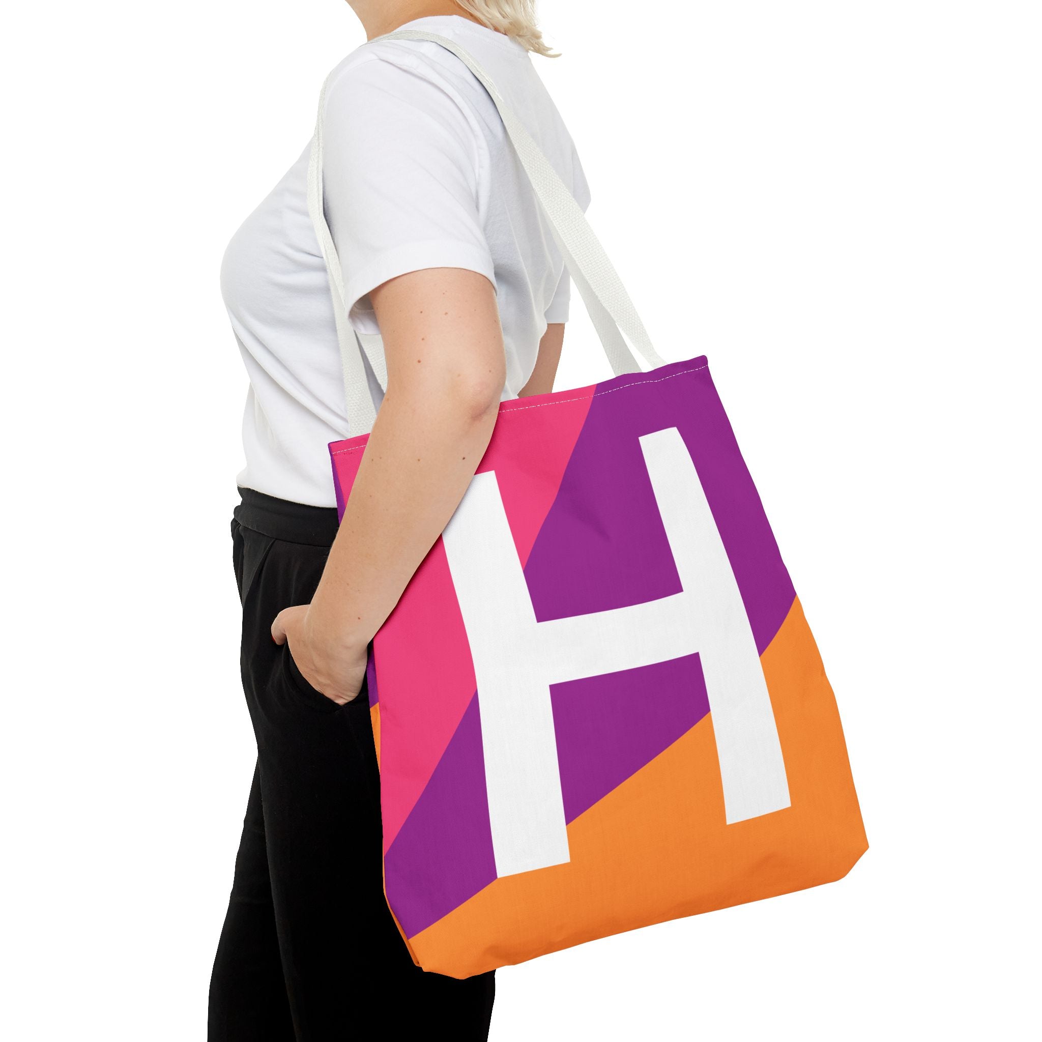 Monogram 'H' Colorblock Tote Bag — Personalized Initial H Shoulder Tote