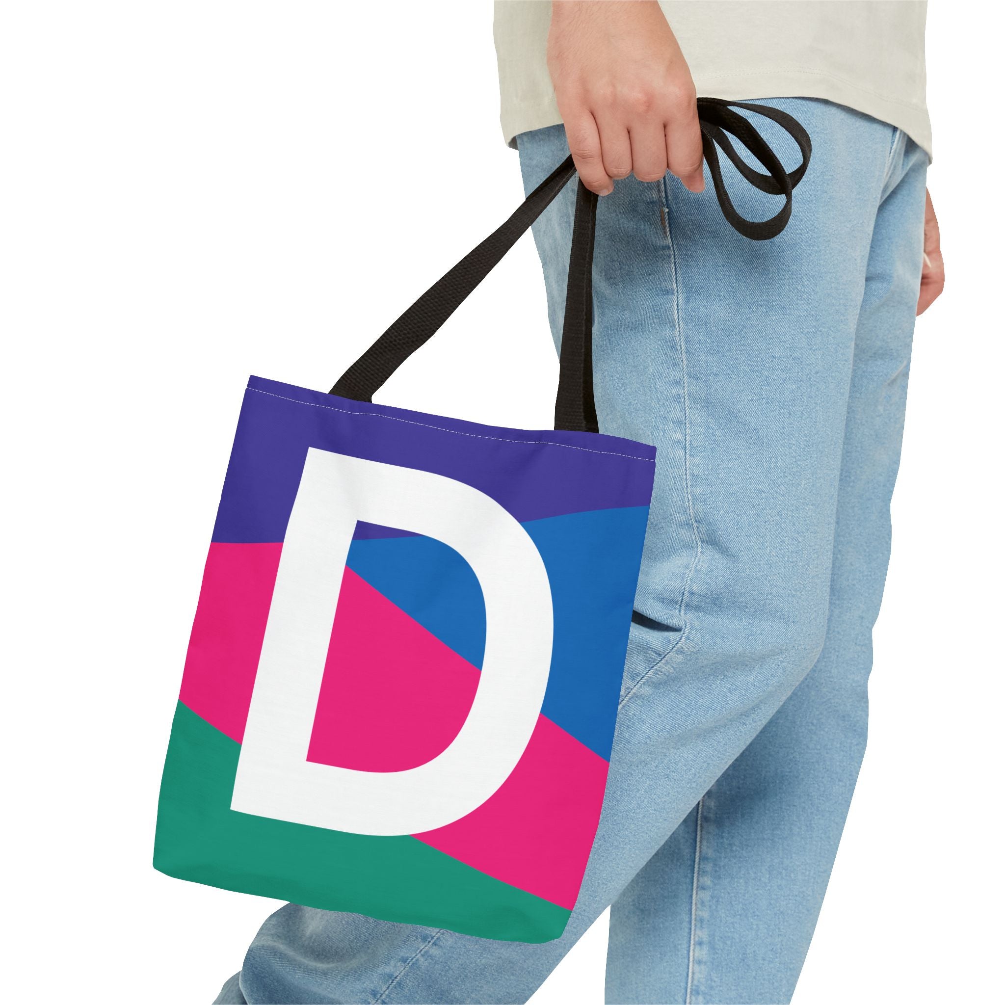 Monogram 'D' Colorblock Tote Bag — Personalized Initial D Shoulder Tote