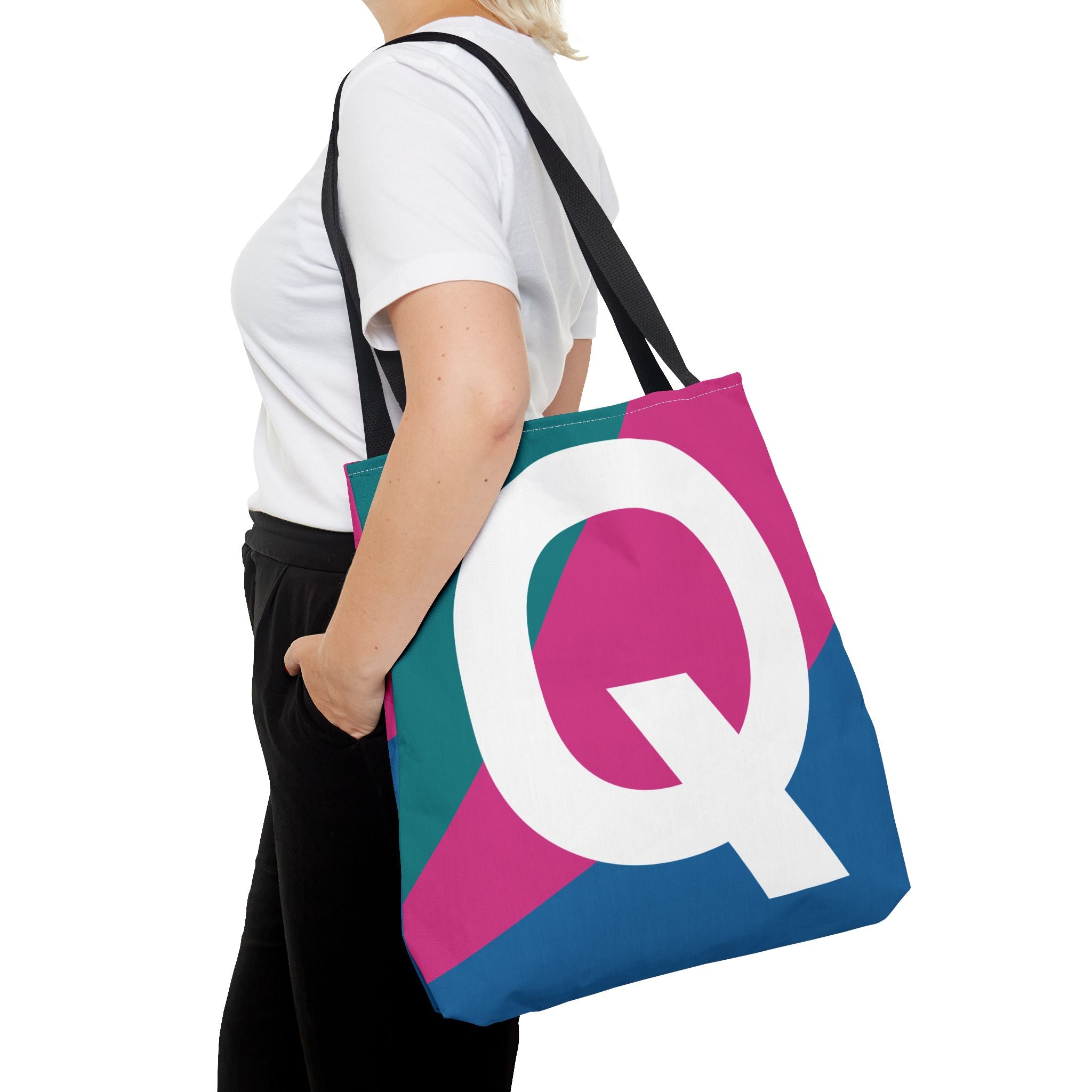 Monogram 'Q' Colorblock Tote Bag — Personalized Initial Q Shoulder Tote