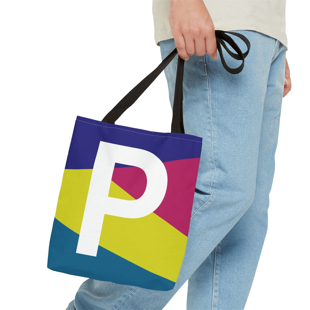 Monogram 'P' Colorblock Tote Bag — Personalized Initial P Shoulder Tote