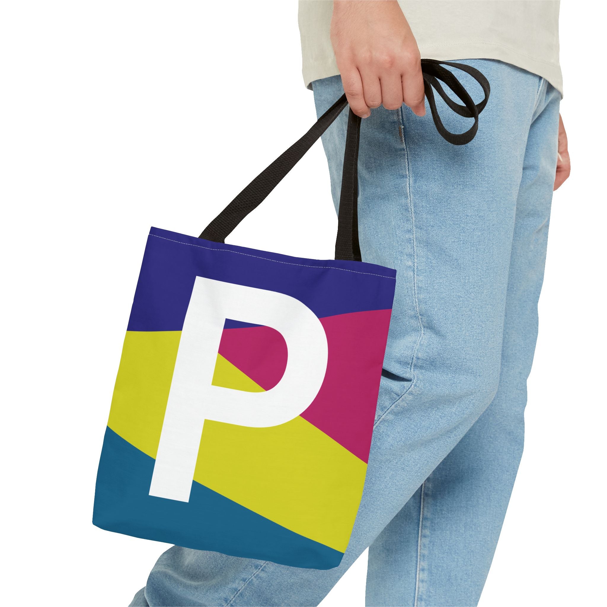 Monogram 'P' Colorblock Tote Bag — Personalized Initial P Shoulder Tote