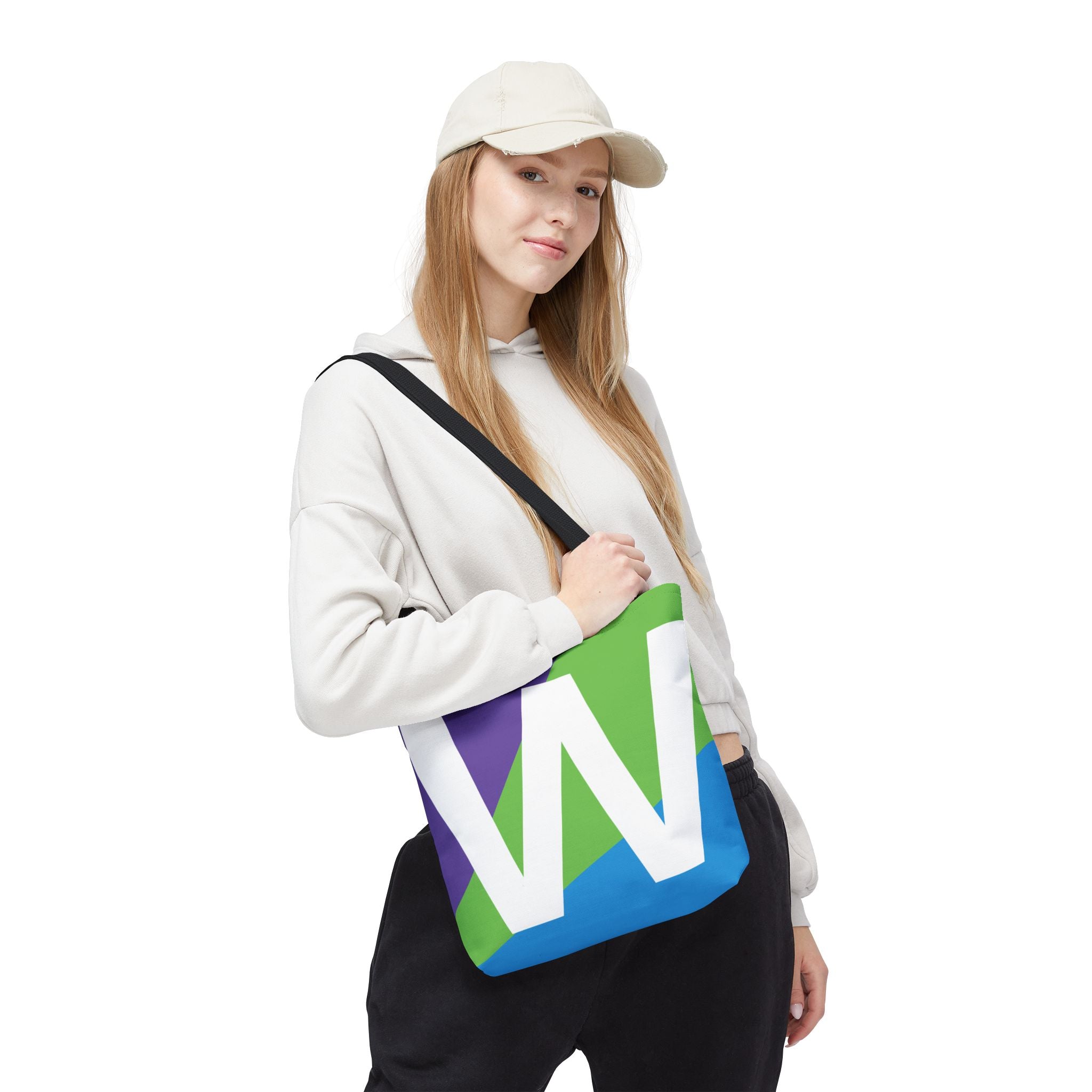 Monogram 'W' Colorblock Tote Bag — Personalized Initial W Shoulder Tote