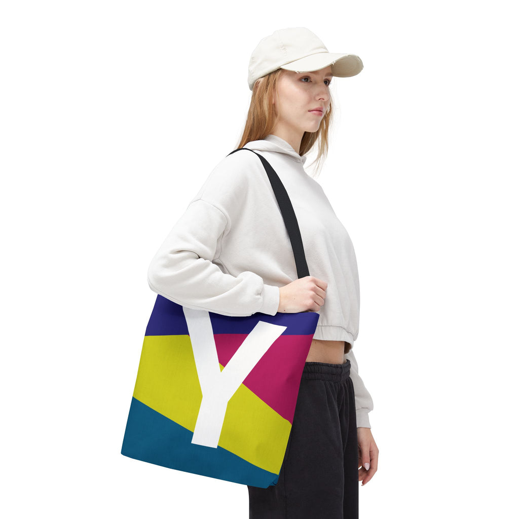 Monogram 'Y' Colorblock Tote Bag — Personalized Initial Y Shoulder Tote