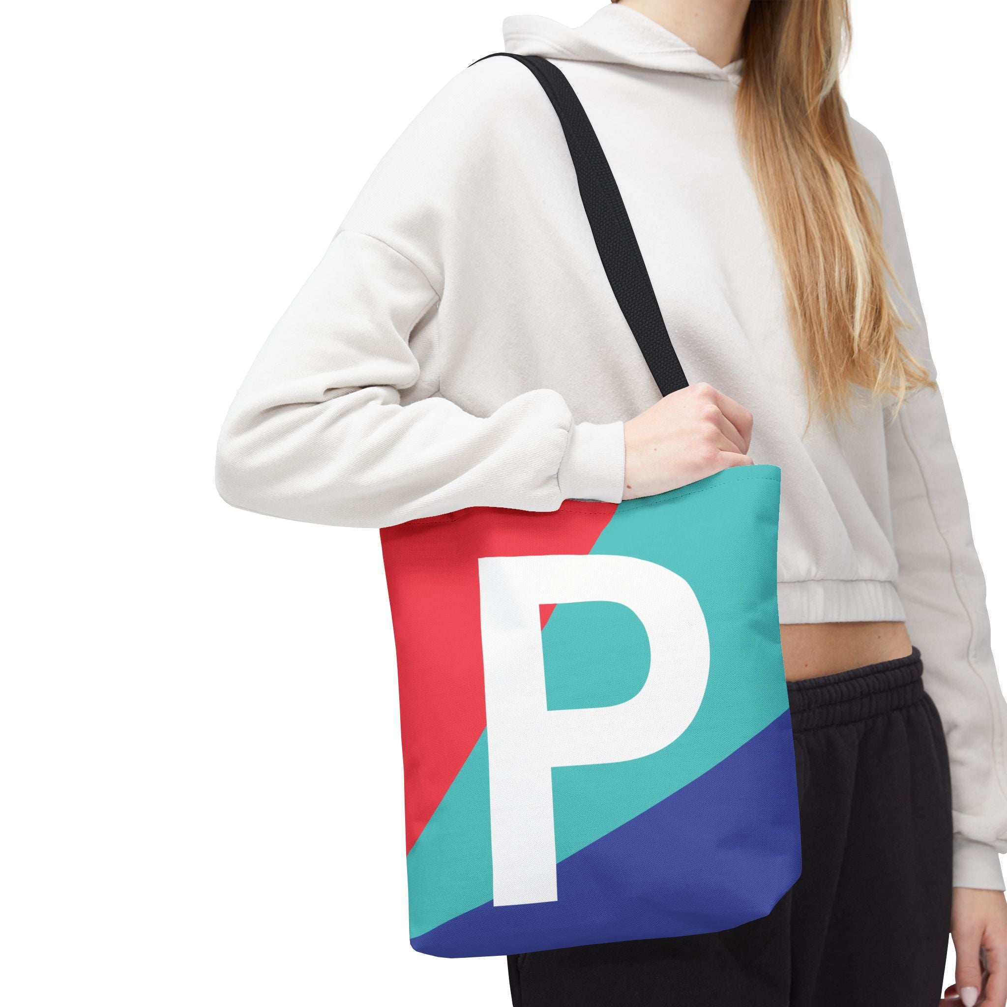 Monogram 'P' Colorblock Tote Bag — Personalized Initial P Shoulder Tote