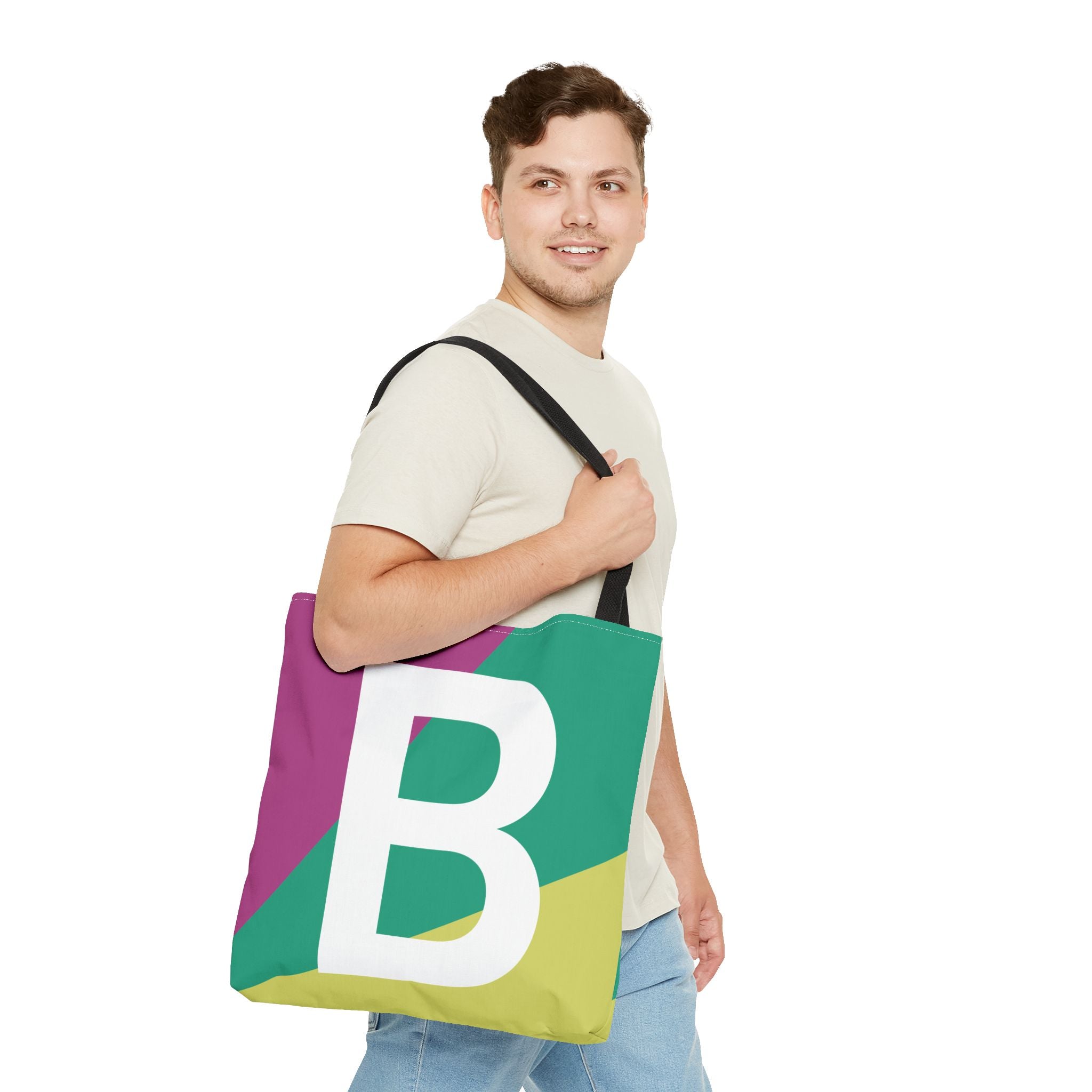 Monogram 'B' Colorblock Tote Bag — Personalized Initial B Shoulder Tote