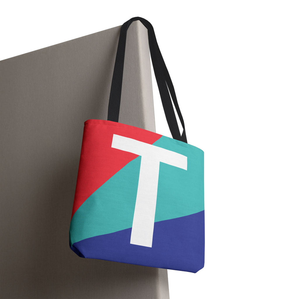 Monogram 'T' Colorblock Tote Bag — Personalized Initial T Shoulder Tote