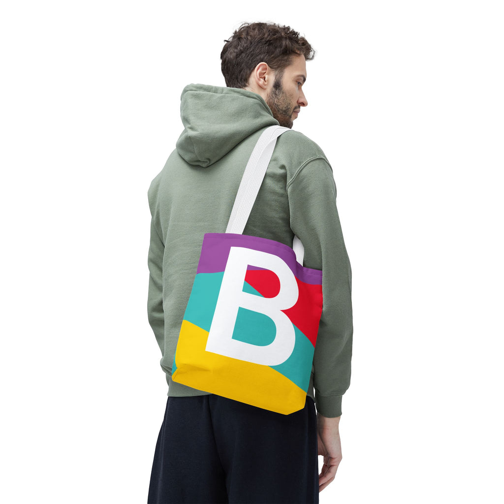 Monogram 'B' Colorblock Tote Bag — Personalized Initial B Shoulder Tote