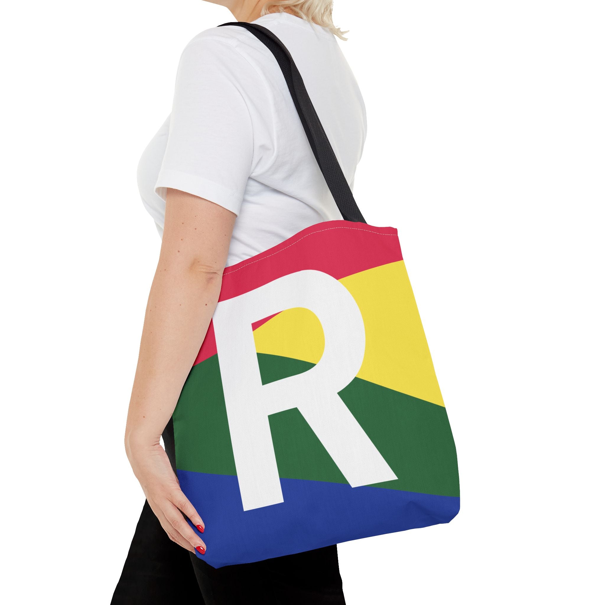 Monogram 'R' Colorblock Tote Bag — Personalized Initial R Shoulder Tote