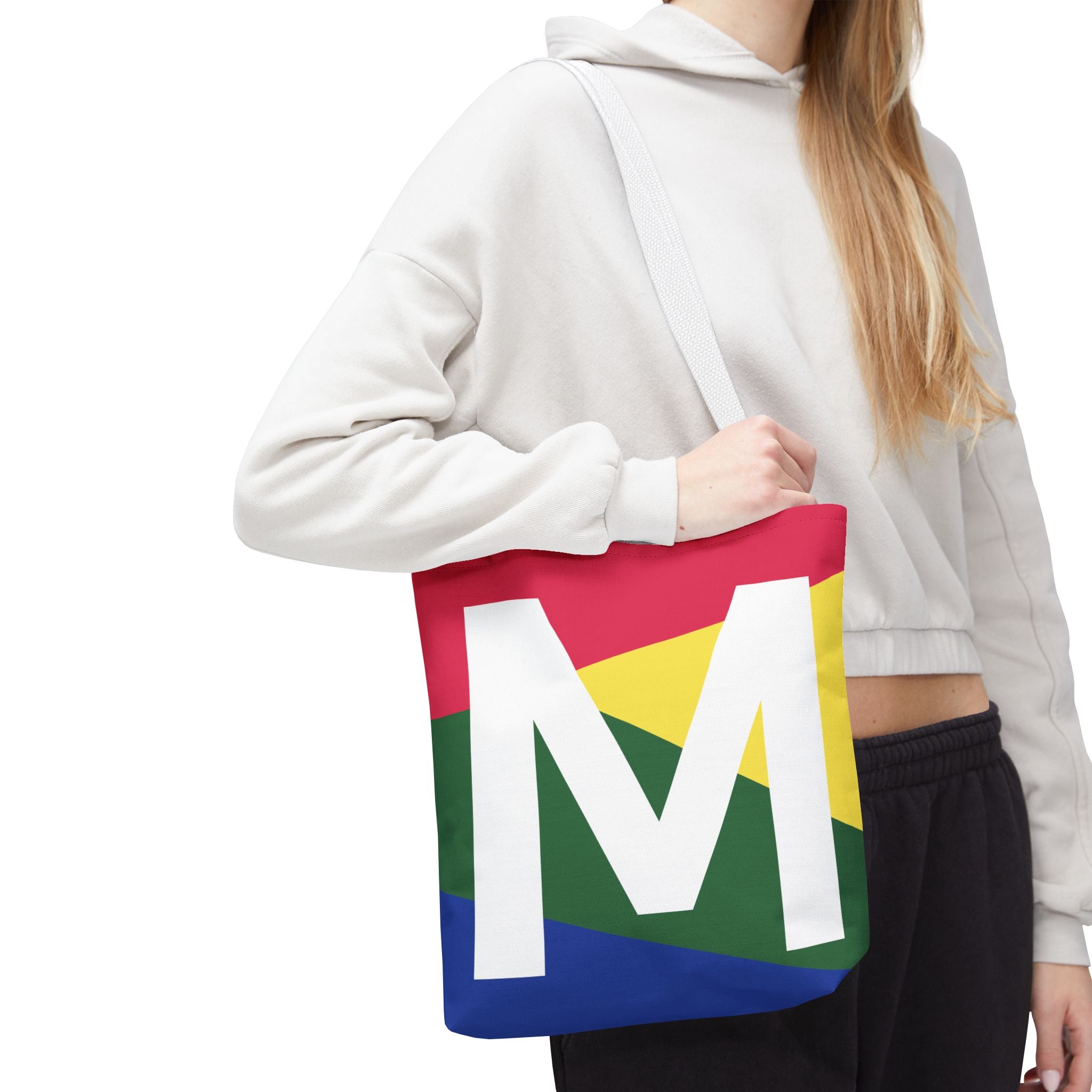 Monogram 'M' Colorblock Tote Bag — Personalized Initial M Shoulder Tote