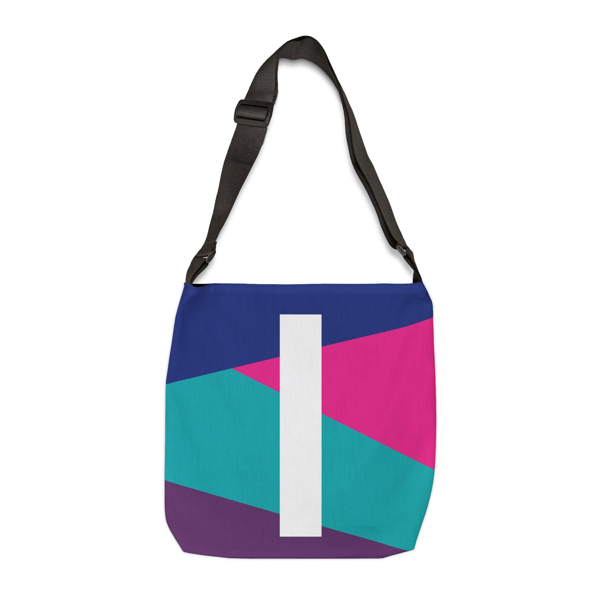 Initial Letter 'I' Colorblock Adjustable Tote Bag — Monogram Alphabet Shoulder Bag