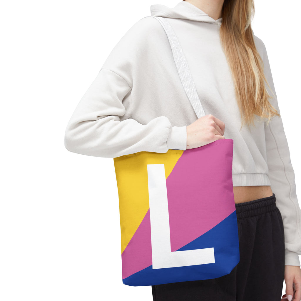 Monogram 'L' Colorblock Tote Bag — Personalized Initial L Shoulder Tote