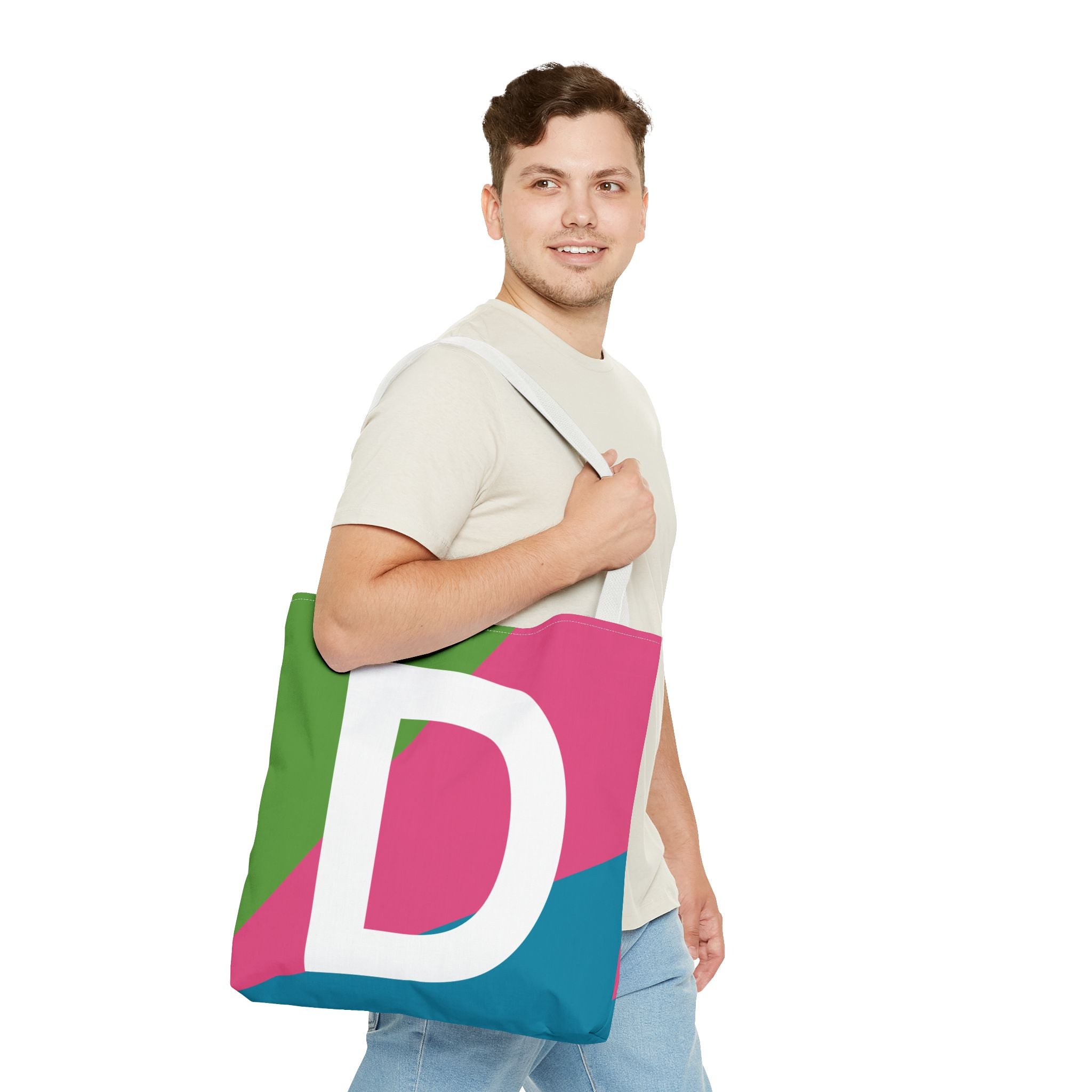 Monogram 'D' Colorblock Tote Bag — Personalized Initial D Shoulder Tote