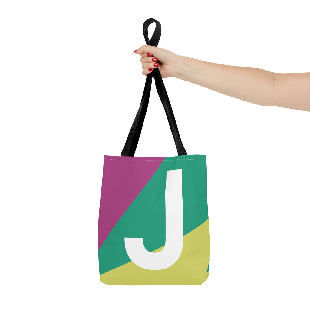 Monogram 'J' Colorblock Tote Bag — Personalized Initial J Shoulder Tote