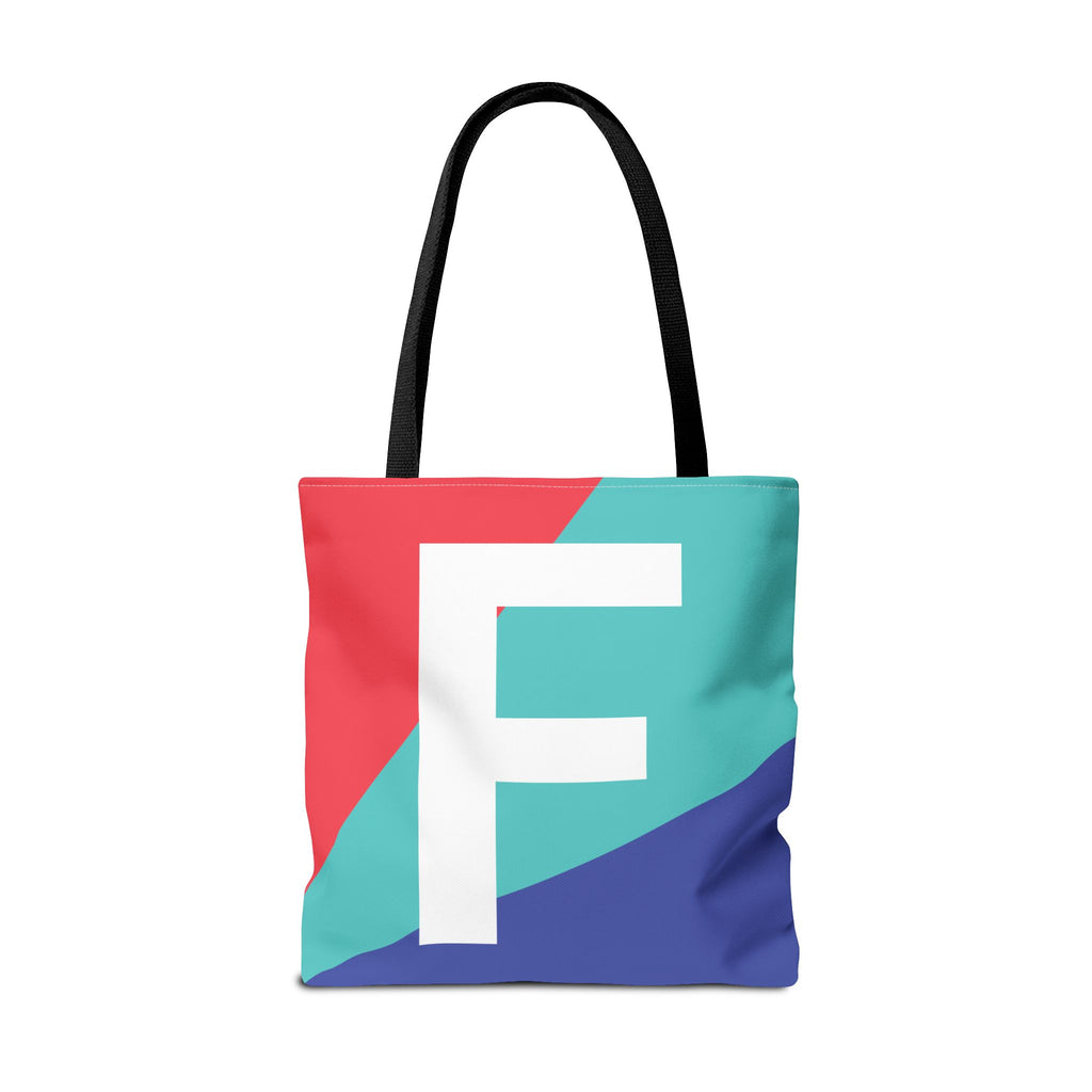 Monogram 'F' Colorblock Tote Bag — Personalized Initial F Shoulder Tote