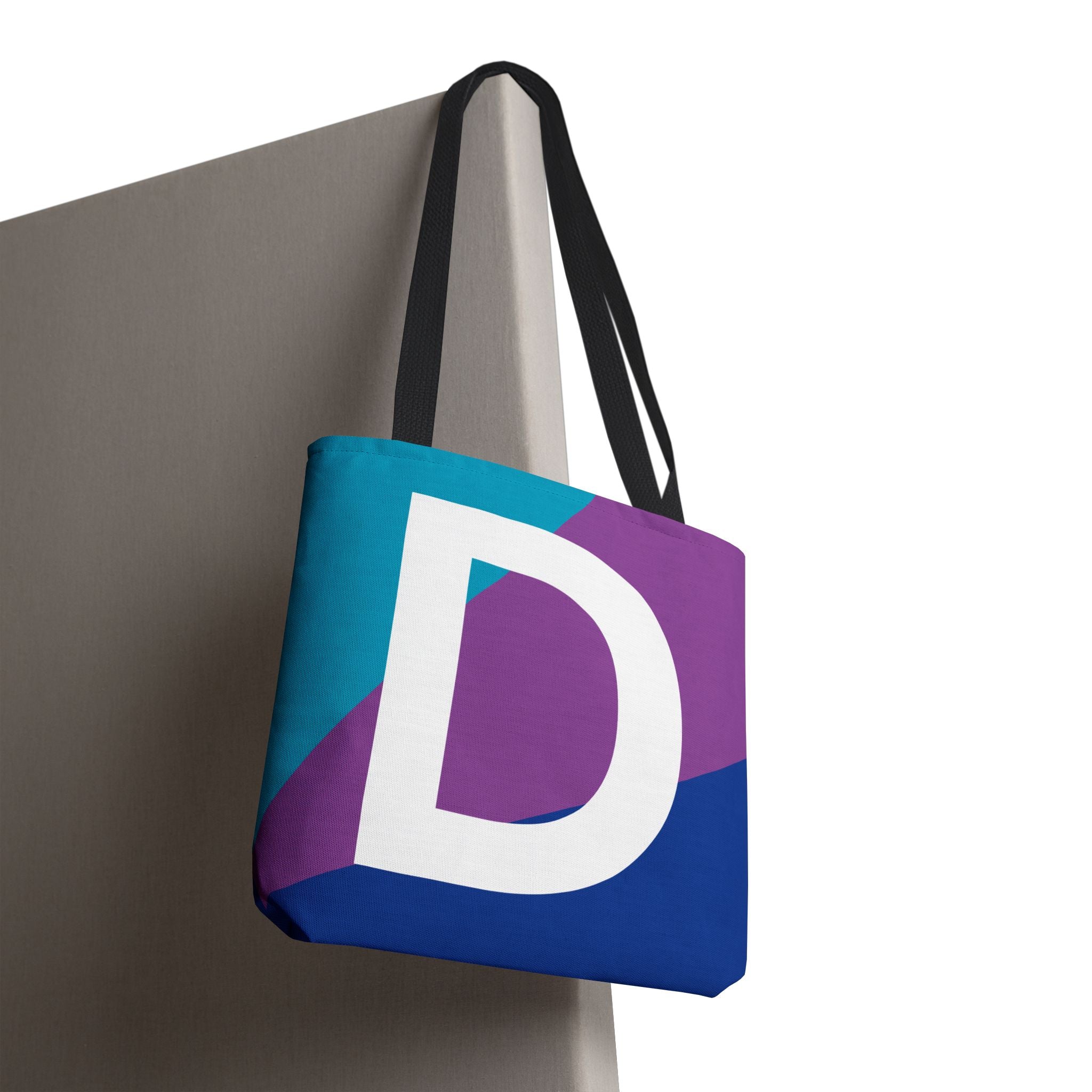 Monogram 'D' Colorblock Tote Bag — Personalized Initial D Shoulder Tote
