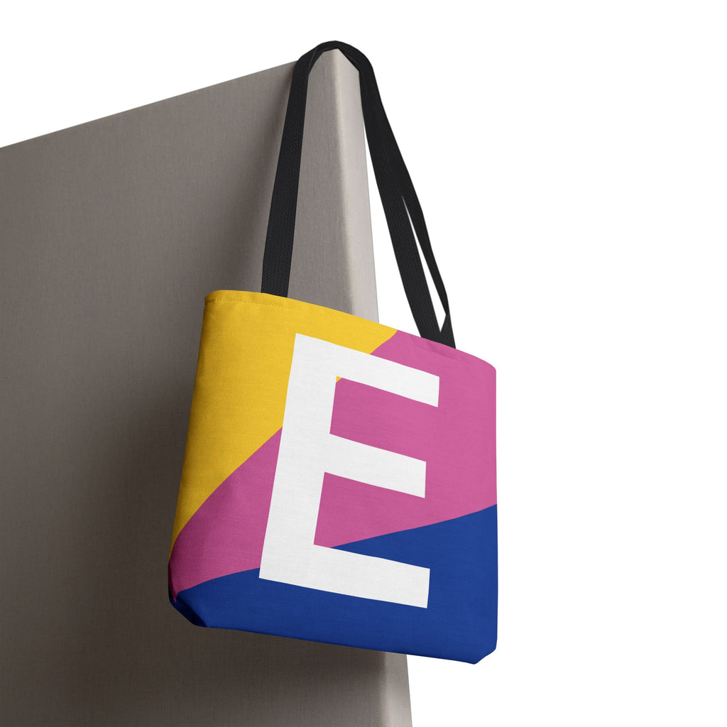 Monogram 'E' Colorblock Tote Bag — Personalized Initial E Shoulder Tote
