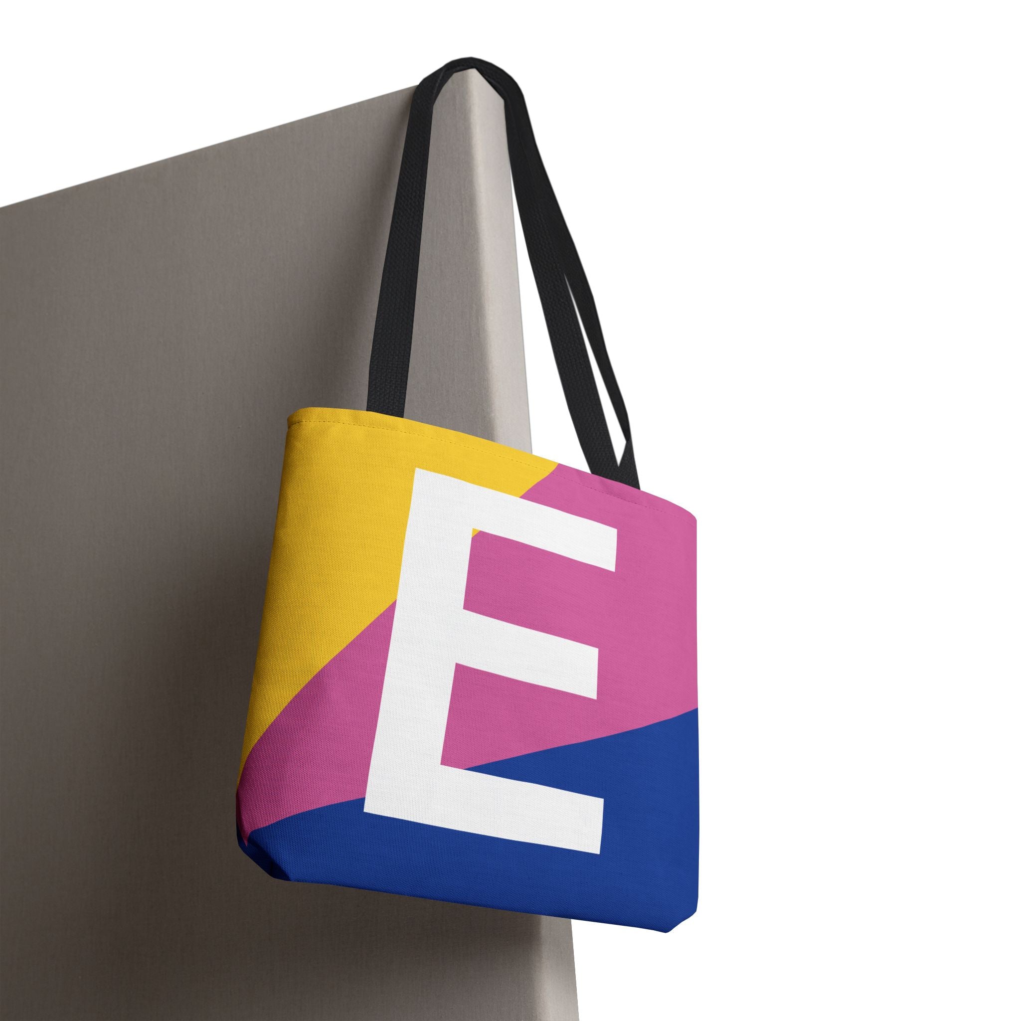 Monogram 'E' Colorblock Tote Bag — Personalized Initial E Shoulder Tote