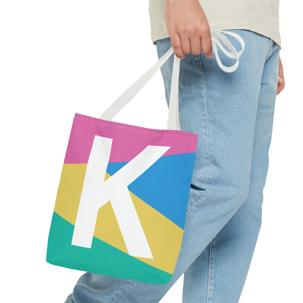 Monogram 'K' Colorblock Tote Bag — Personalized Initial K Shoulder Tote