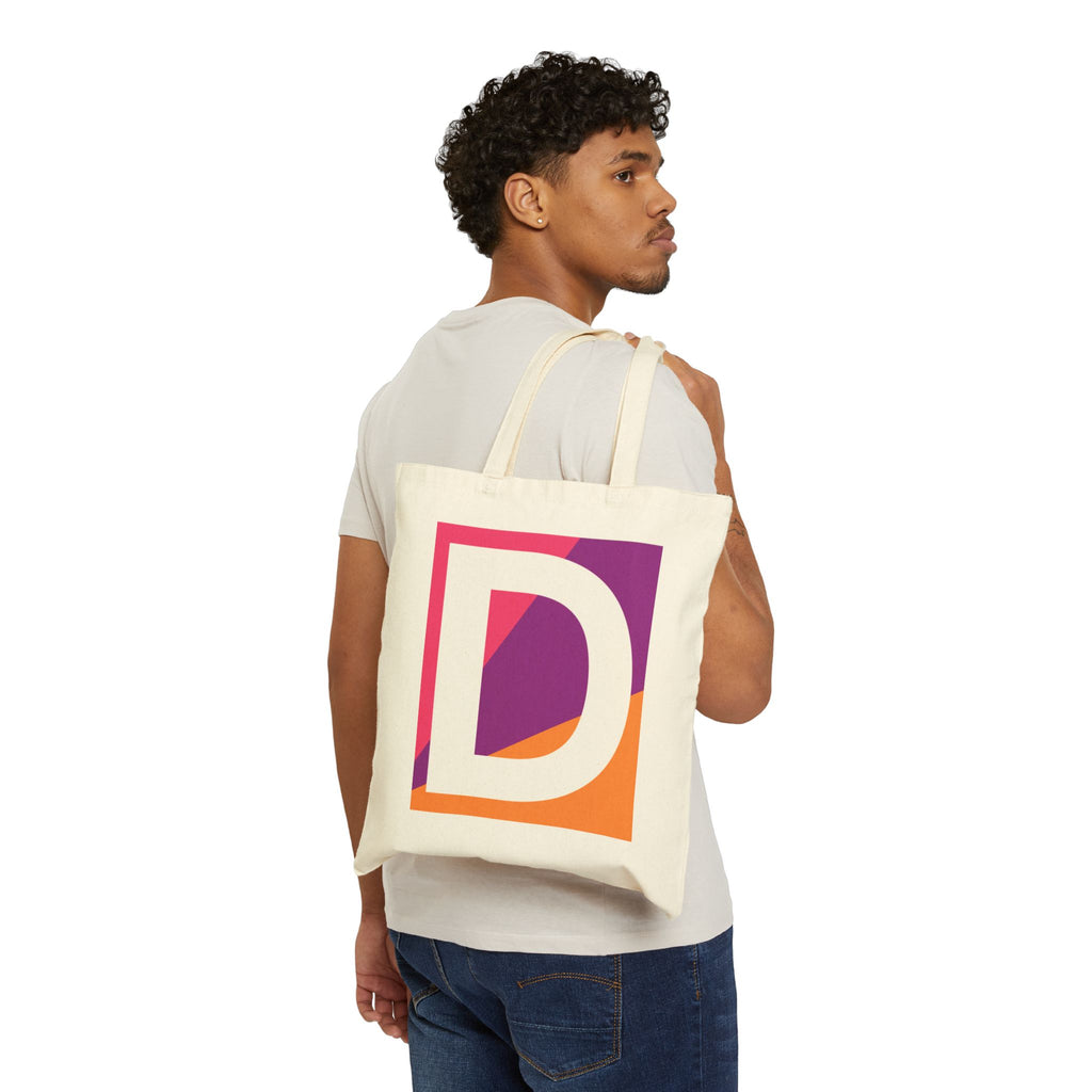 Initial D Colorblock Canvas Tote Bag — Monogram Letter D Reusable Grocery Tote