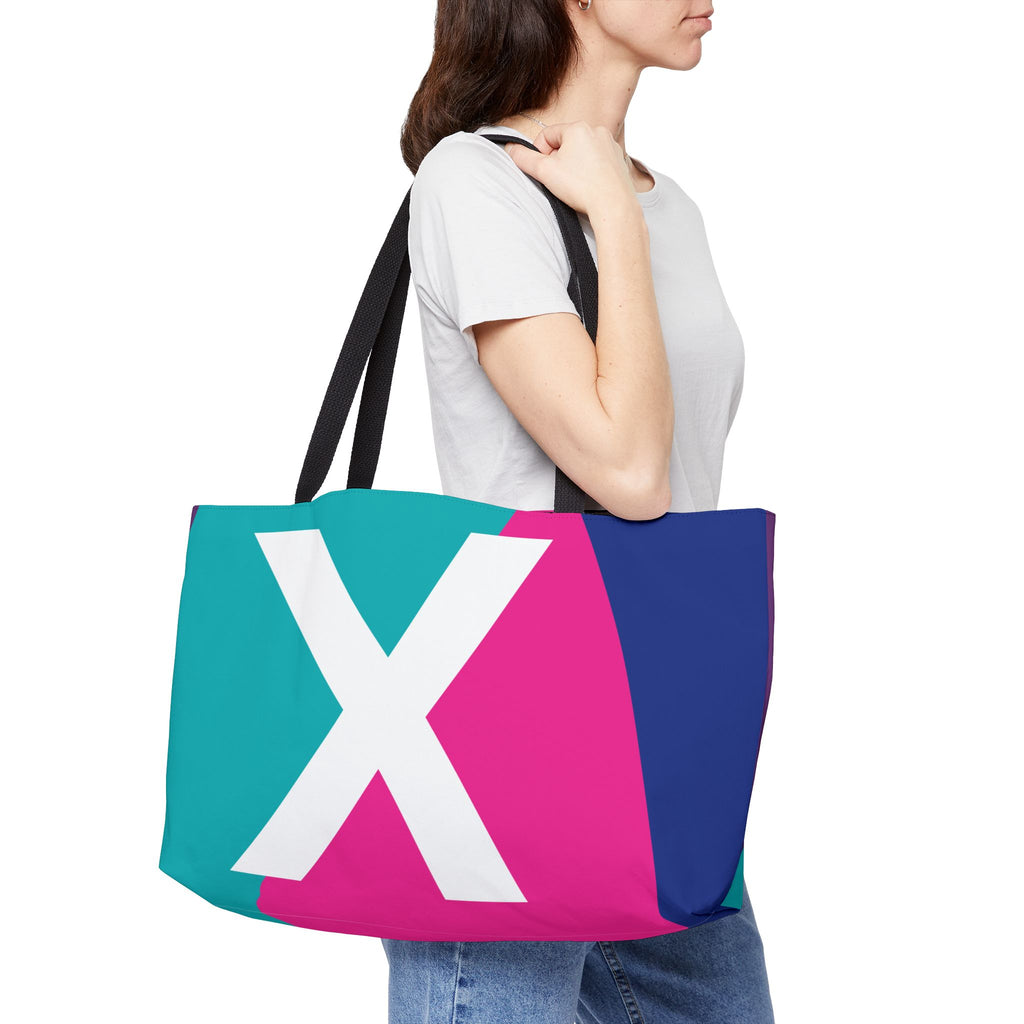 Personalized 'X' Colorblock Tote Bag — Monogram Weekender Tote
