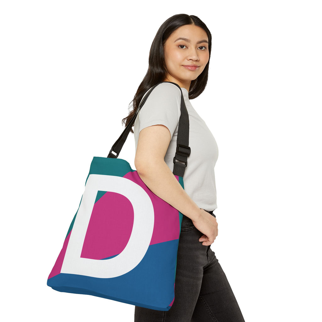 Initial Letter 'D' Colorblock Adjustable Tote Bag — Monogram Alphabet Shoulder Bag