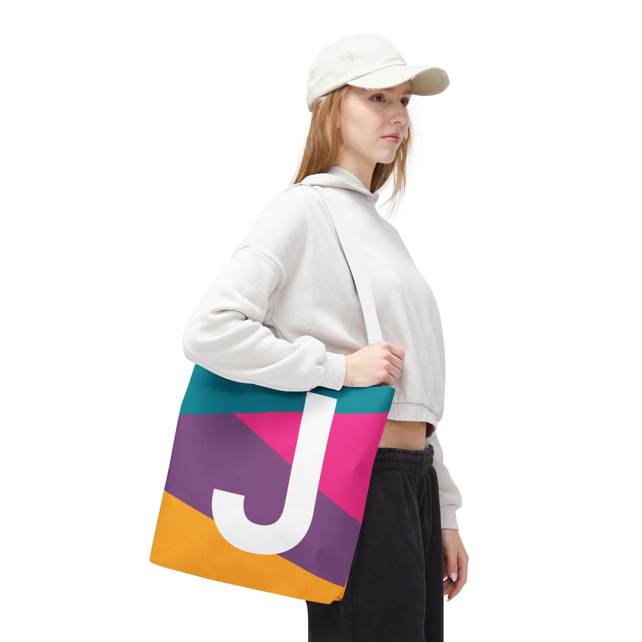 Monogram 'J' Colorblock Tote Bag — Personalized Initial J Shoulder Tote