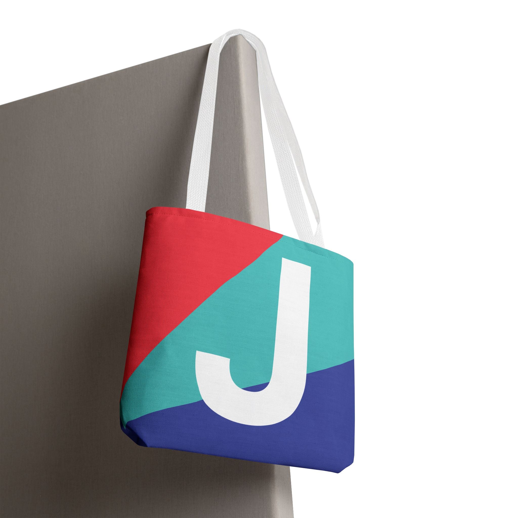 Monogram 'J' Colorblock Tote Bag — Personalized Initial J Shoulder Tote