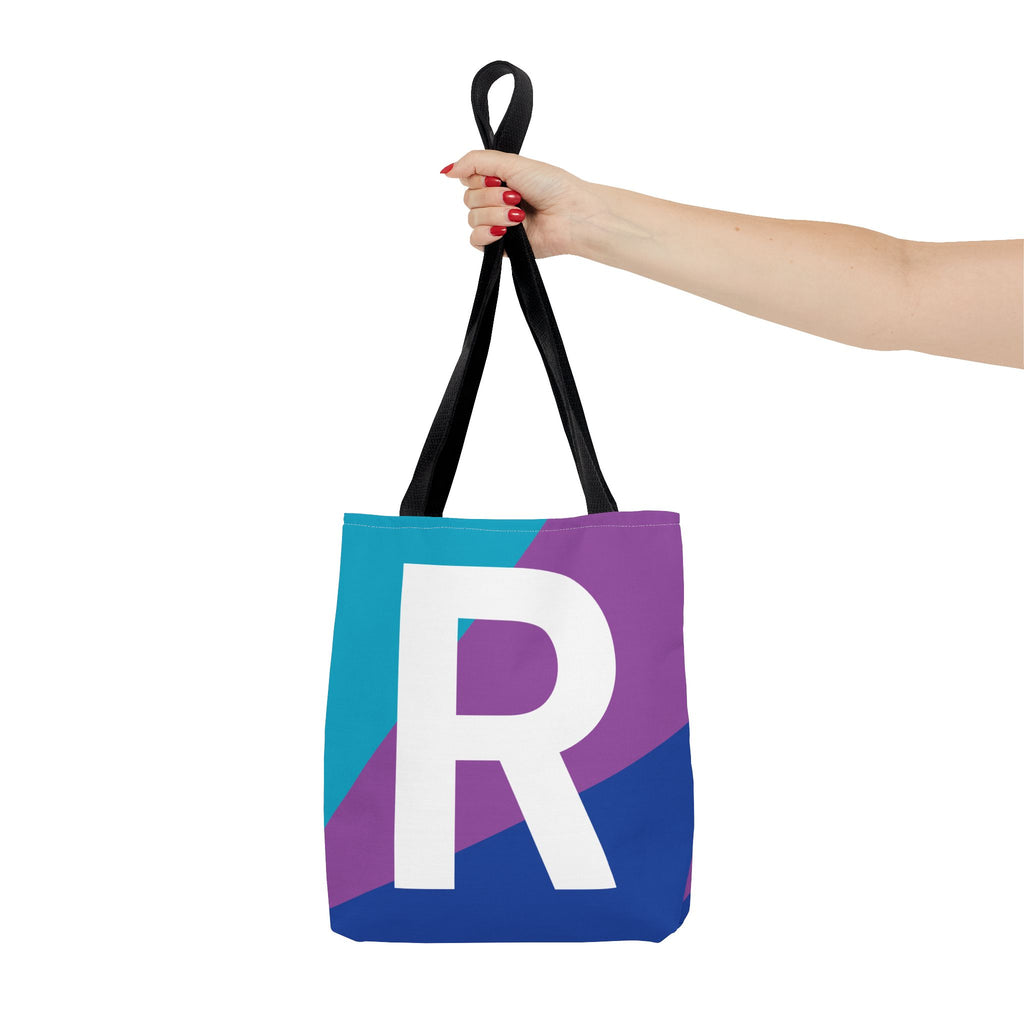 Monogram 'R' Colorblock Tote Bag — Personalized Initial R Shoulder Tote