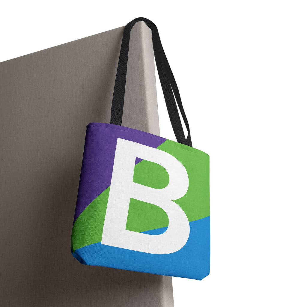 Monogram 'B' Colorblock Tote Bag — Personalized Initial B Shoulder Tote
