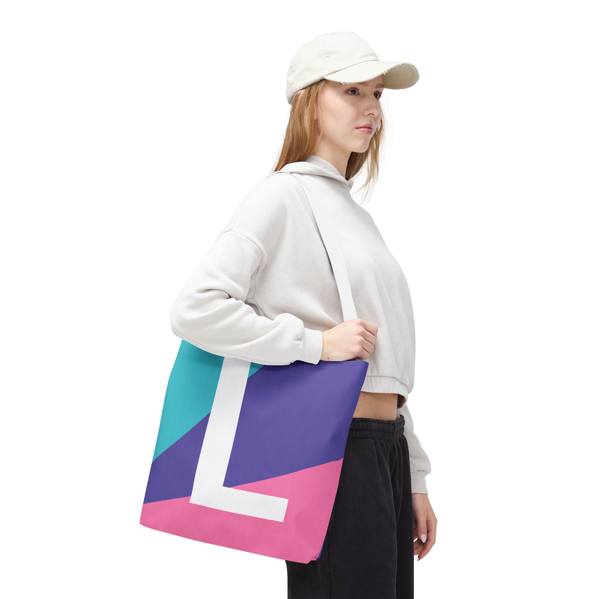 Monogram 'L' Colorblock Tote Bag — Personalized Initial L Shoulder Tote